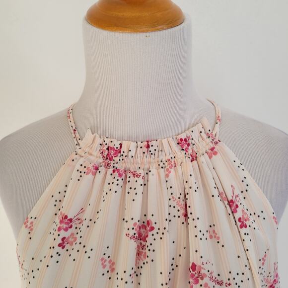 LOFT Floral Swing Dress Pink Halter Tie Neck Relaxed Summer Women Small - Picture 5 of 14